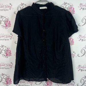 Laura button up blouse ruffle puff shoulder tshirt tee top Black Blouse